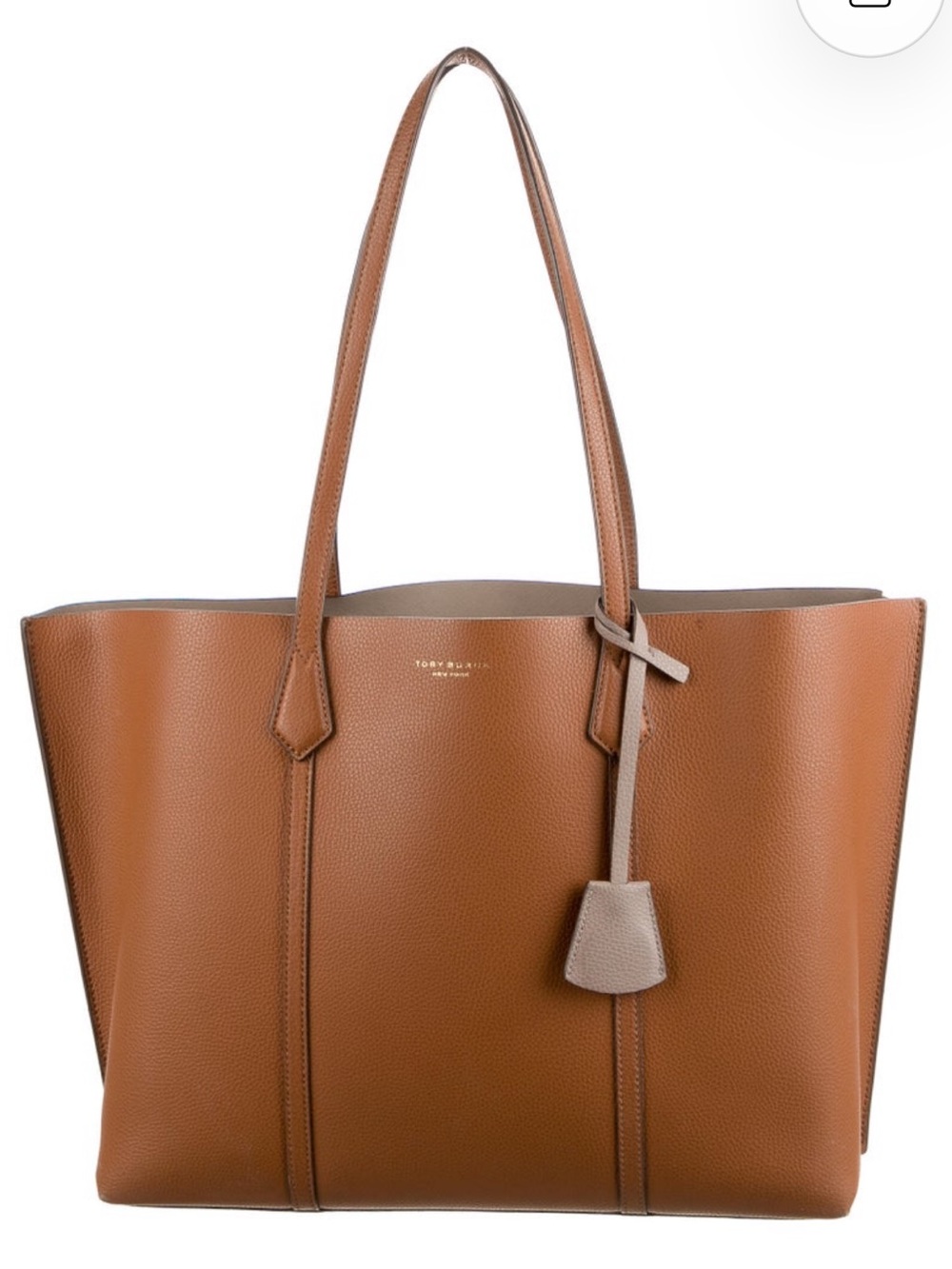 Tory Burch Cognac Brown Leather Tote with Taupe Accent